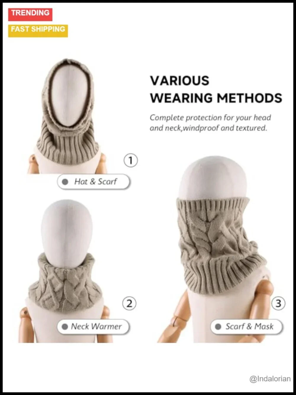 Cable Knit Infinity Scarf Winter Neck Warmer Acrylic